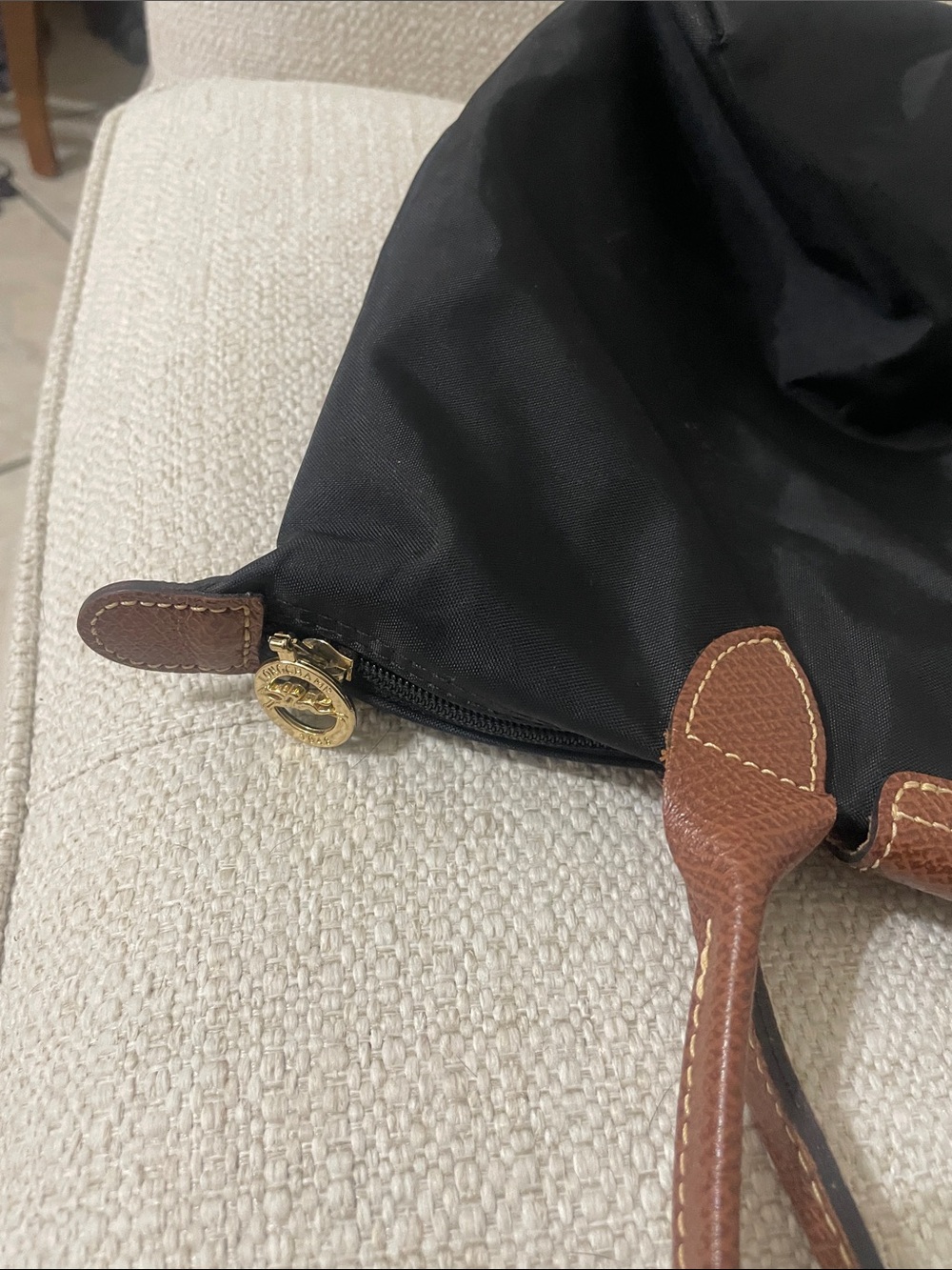 Longchamp Black Nylon Tote with Brown Leather Trim and Handles - Picture 7 of 10